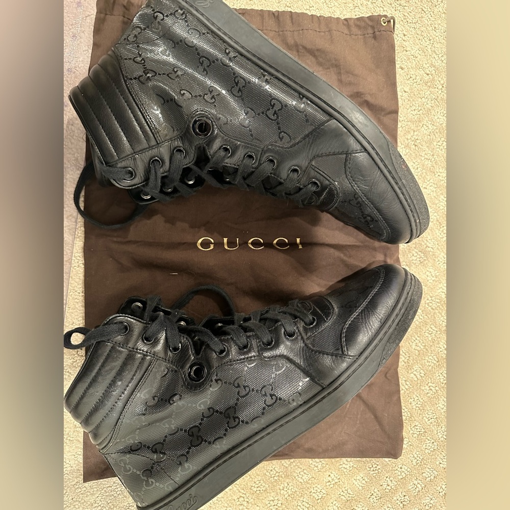 Gucci Black Leather GG Sneakers